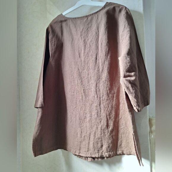 NWT Hot Cotton 1X Brown linen blend blouse top, tunic - Picture 2 of 5